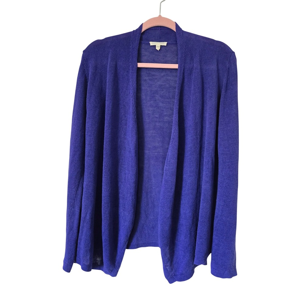 Eileen Fisher Oversized XS Cardigan Womens Purple Linen Open Front Draped